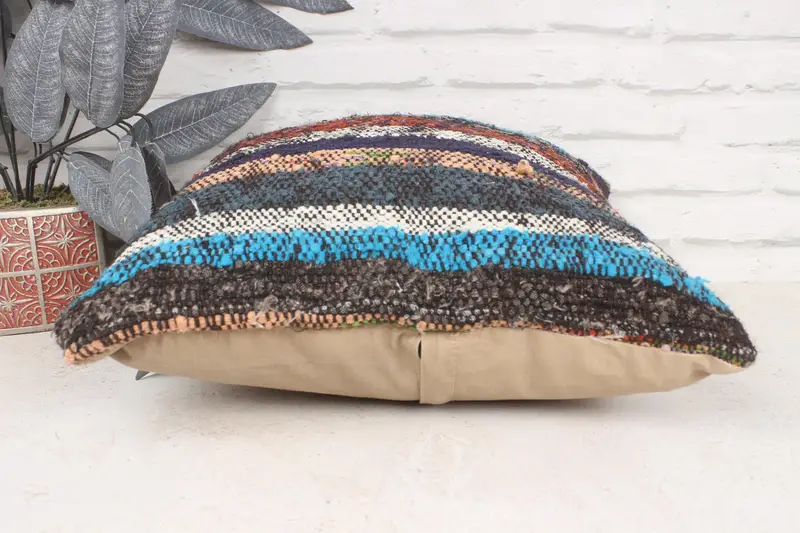 Pillow for Sofa, Vintage Kilim Throw Pillow, Vintage Throw Cushion Case, Turkish Kilim Pillow, 16x16 Blue Pillow Case, Pillow Sham, Yoga Pillow Case - 5