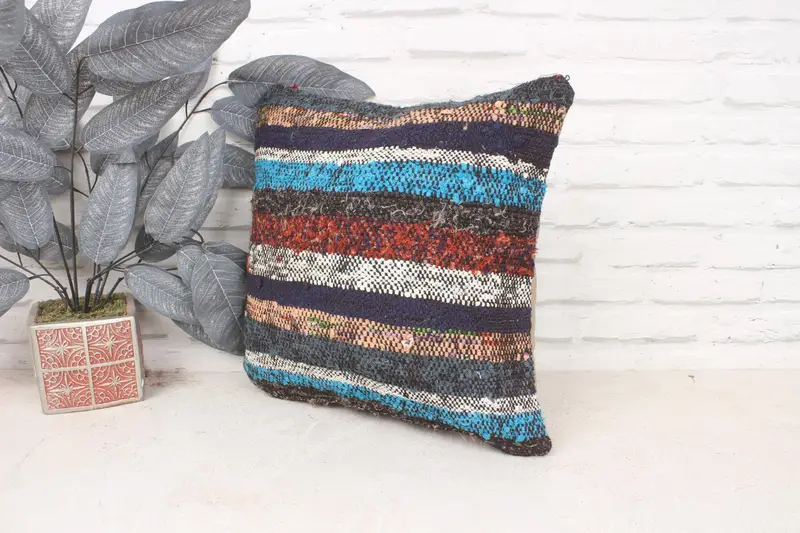 Pillow for Sofa, Vintage Kilim Throw Pillow, Vintage Throw Cushion Case, Turkish Kilim Pillow, 16x16 Blue Pillow Case, Pillow Sham, Yoga Pillow Case - 4