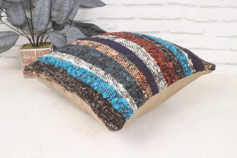 Pillow for Sofa, Vintage Kilim Throw Pillow, Vintage Throw Cushion Case, Turkish Kilim Pillow, 16x16 Blue Pillow Case, Pillow Sham, Yoga Pillow Case - 6