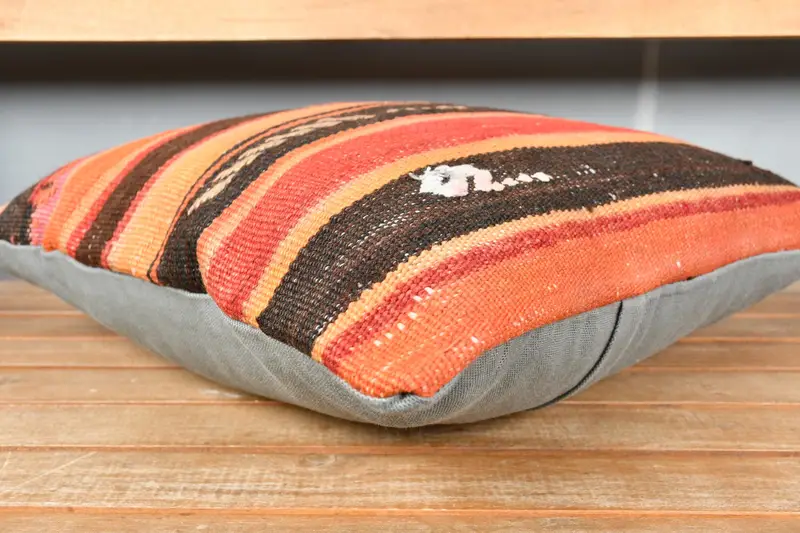 18x18 Orange Pillow Case, Kilim Cushion Sham, Throw Kilim Pillow, Pillow, Kilim Pillow Cover, Boho Throw Cushion Cover, Pet Cushion Case - 3