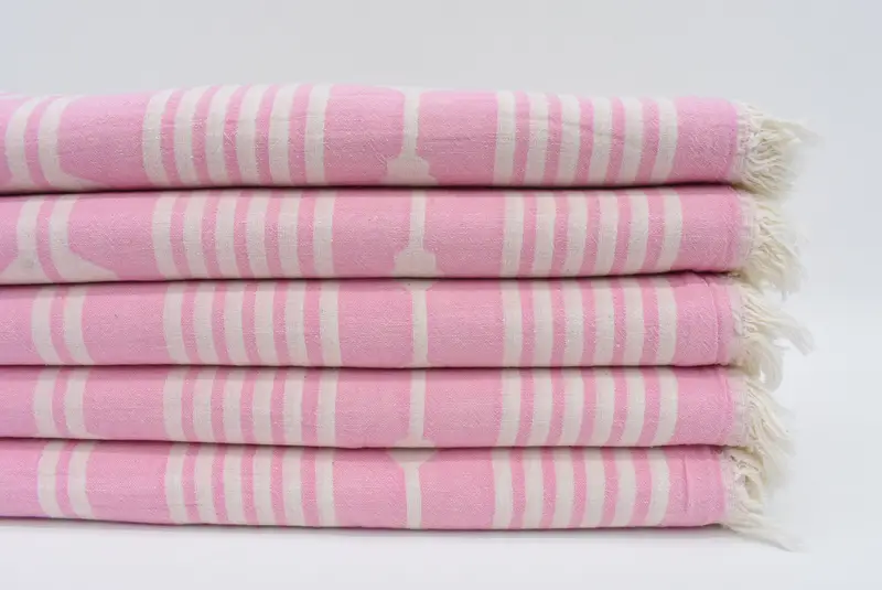Personalized Pink Striped Beach Towel, Organic Cotton, 70x36 Inches