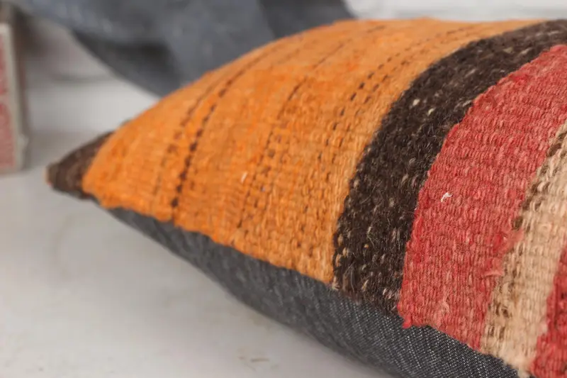 Home Decor Pillow, 12x20 Orange Pillow Cover, Bolster Pillow, Aesthetic Pillow Sham, Vintage Kilim Pillow, Pillow for Couch, Pillow Case - 7