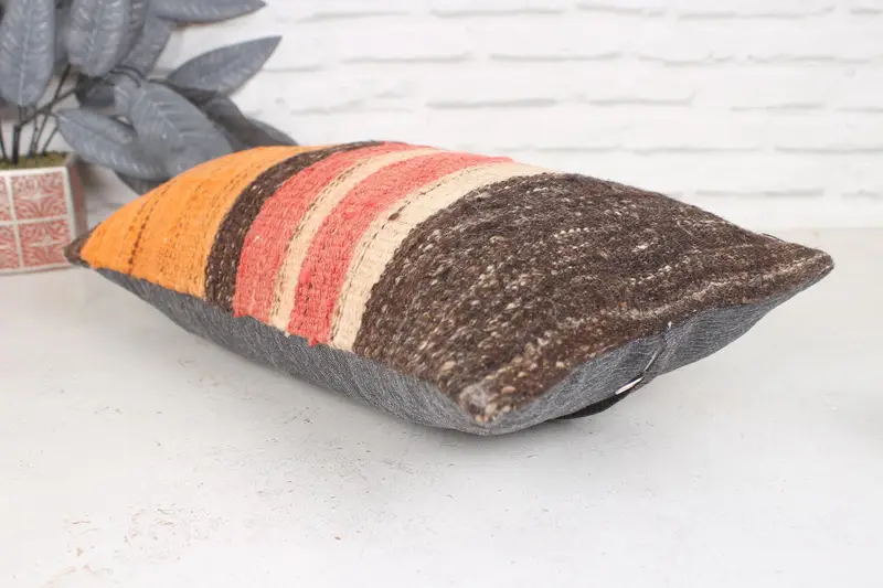 Home Decor Pillow, 12x20 Orange Pillow Cover, Bolster Pillow, Aesthetic Pillow Sham, Vintage Kilim Pillow, Pillow for Couch, Pillow Case - 6