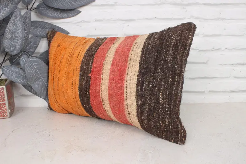 Home Decor Pillow, 12x20 Orange Pillow Cover, Bolster Pillow, Aesthetic Pillow Sham, Vintage Kilim Pillow, Pillow for Couch, Pillow Case - 4