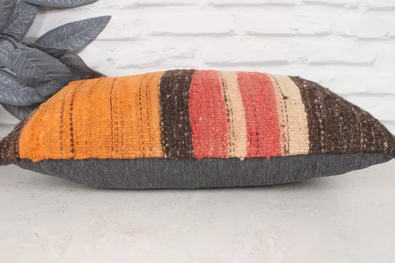 Home Decor Pillow, 12x20 Orange Pillow Cover, Bolster Pillow, Aesthetic Pillow Sham, Vintage Kilim Pillow, Pillow for Couch, Pillow Case - 5