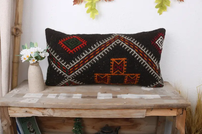 12x24 Brown Cushion Cover, Pillow Cover, Kilim Cushion Sham, Vintage Kilim Throw Pillow, Handwoven Pillow Cover Pillow Cover, Home Decor Pillow - 1