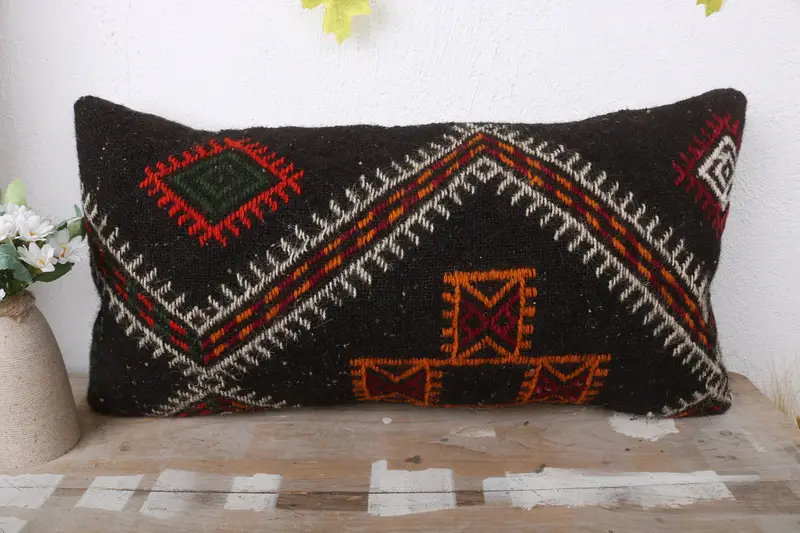 12x24 Brown Cushion Cover, Pillow Cover, Kilim Cushion Sham, Vintage Kilim Throw Pillow, Handwoven Pillow Cover Pillow Cover, Home Decor Pillow - 2