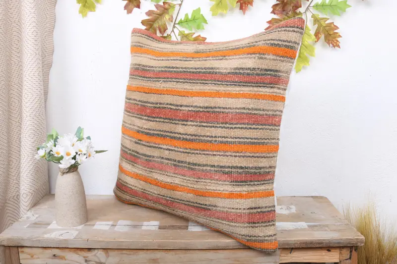 Vintage Kilim Pillow, Kilim Pillow, Tapestry Cushion, Colorful Cushion Case, Pillow Cover, Turkish Kilim Pillow, 20x20 Beige Cushion - 4
