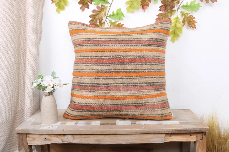 Vintage Kilim Pillow, Kilim Pillow, Tapestry Cushion, Colorful Cushion Case, Pillow Cover, Turkish Kilim Pillow, 20x20 Beige Cushion - 1