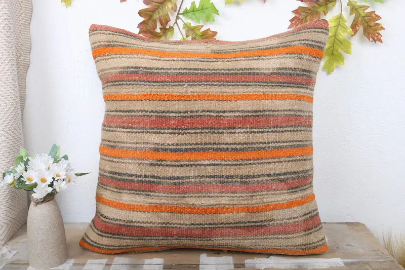 Vintage Kilim Pillow, Kilim Pillow, Tapestry Cushion, Colorful Cushion Case, Pillow Cover, Turkish Kilim Pillow, 20x20 Beige Cushion - 2