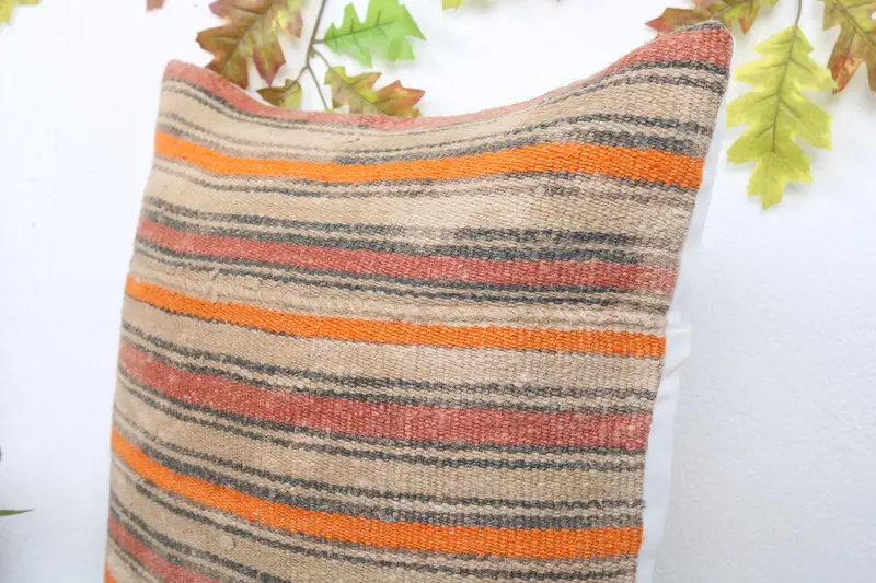 Vintage Kilim Pillow, Kilim Pillow, Tapestry Cushion, Colorful Cushion Case, Pillow Cover, Turkish Kilim Pillow, 20x20 Beige Cushion - 5