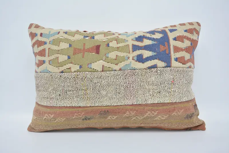 Kilim Cushion Sham, Turkish Rugs Cushion Case, Interior Designer Pillow, 16x24 Green Pillow Case, Vintage Kilim Pillow, Pillow - 1