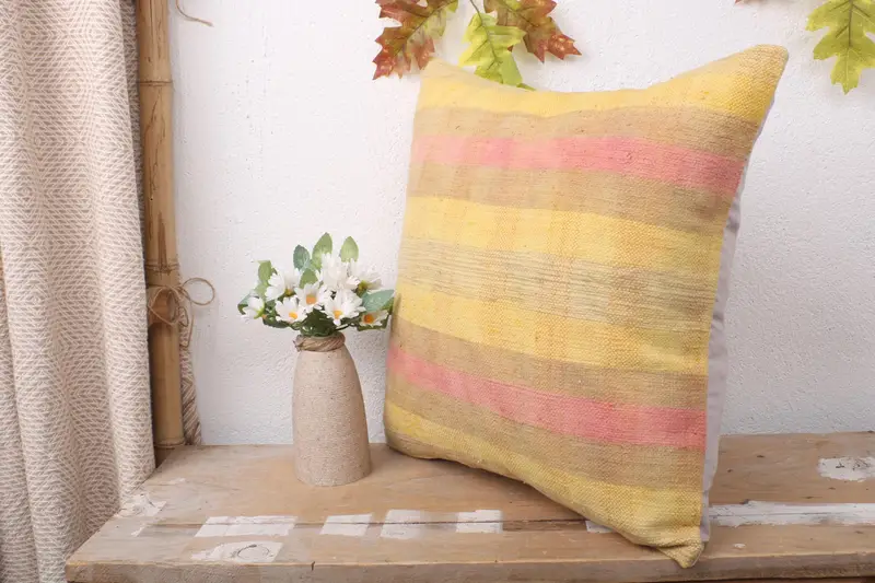 16x16 Yellow Pillow, Cushion, Handmade Kilim Cushion, Kilim Pillow Cover, Toss Pillow Sham, Kilim Cushion Sham, Accent Cushion, Bed Cushion - 4