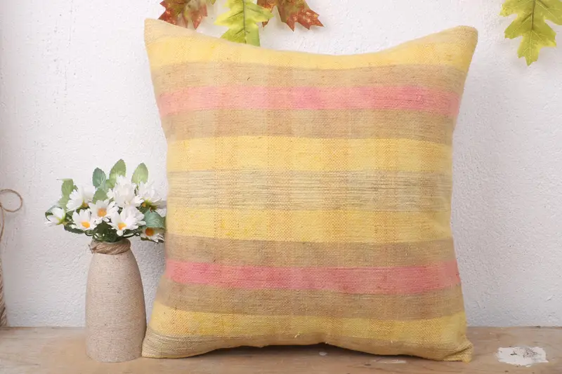 16x16 Yellow Pillow, Cushion, Handmade Kilim Cushion, Kilim Pillow Cover, Toss Pillow Sham, Kilim Cushion Sham, Accent Cushion, Bed Cushion - 2