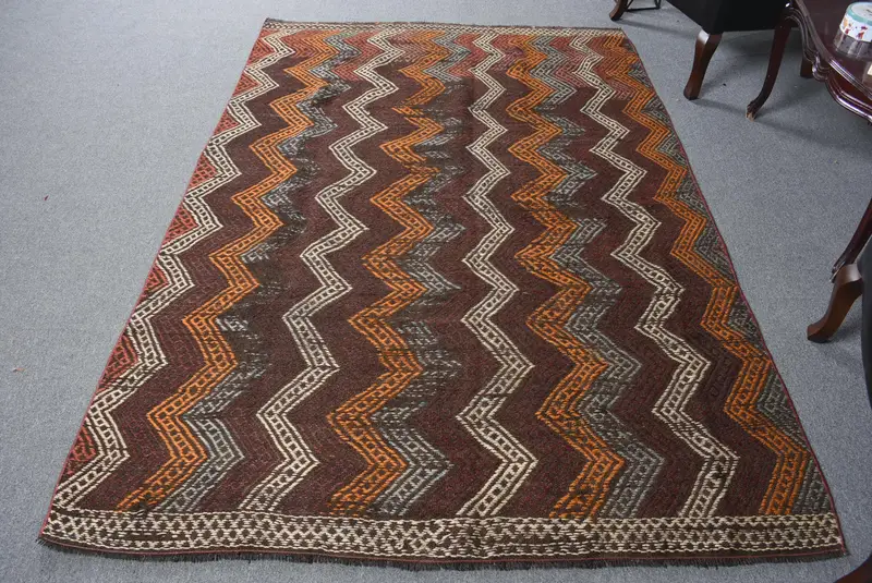 Alfombra de cuadros marrón y naranja, 5,2x7,7 ft Chic Decor