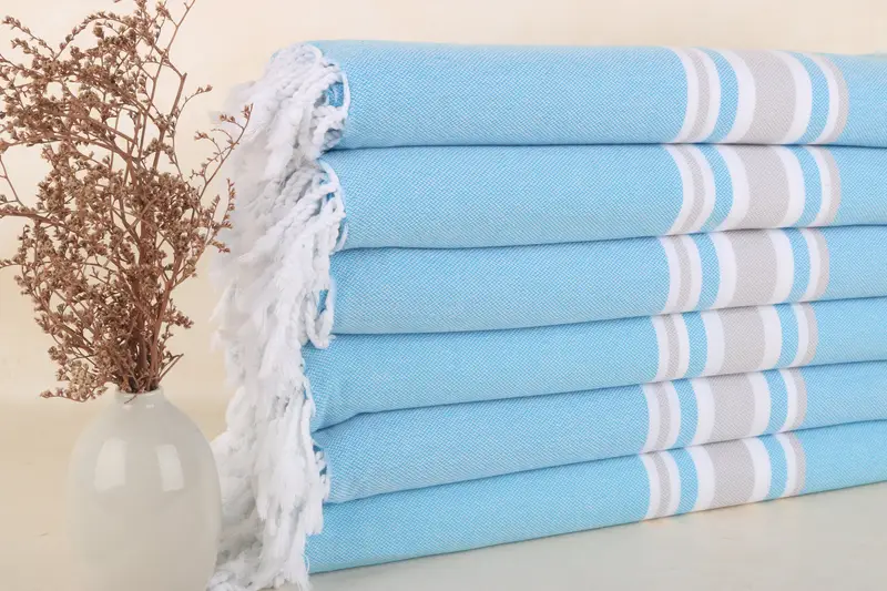 Personalisiertes türkisches Handtuch blau gestreift, Bio-Baumwolle, 40 x 71 Zoll