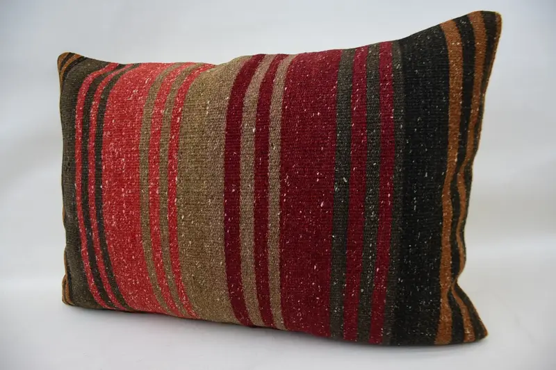Interior Designer Pillow, Home Decor Pillow, Bed Pillow Sham, Pillow Sham, Wool Kilim Pillow Cushion Cover, Antique Pillows, 16x24 Red Cushion Case - 3