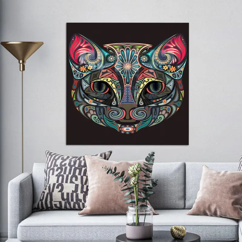 Modern Gerçeküstü Kedi Sevgilisi Baskılı Cam - Zarif Soyut Tasarım