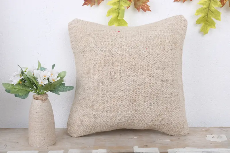Pillow, Turkish Kilim Pillow, Home Decor Pillow, Decorative Throw Pillow Case, 14x14 White Pillow Cover, Boho Pillow Sham Cover - 2