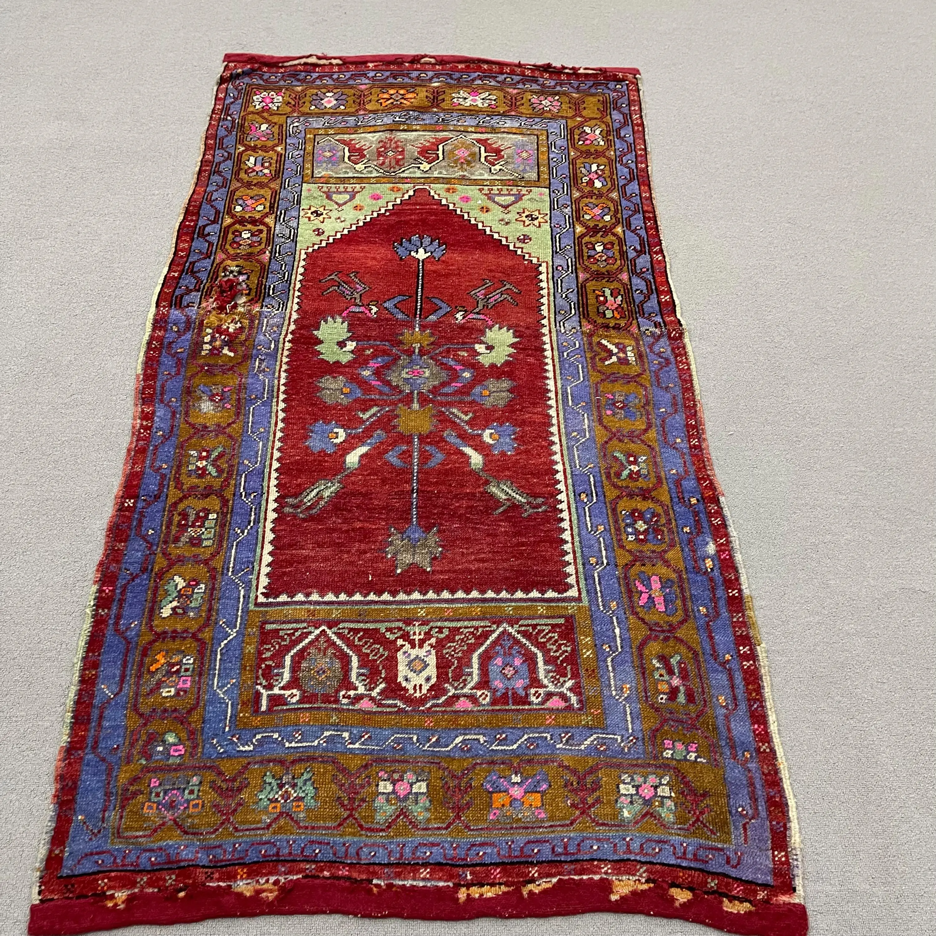 3x5.8 ft Vintage Halı, Türk Halısı, Kırmızı Patchwork Yün Halı - 1