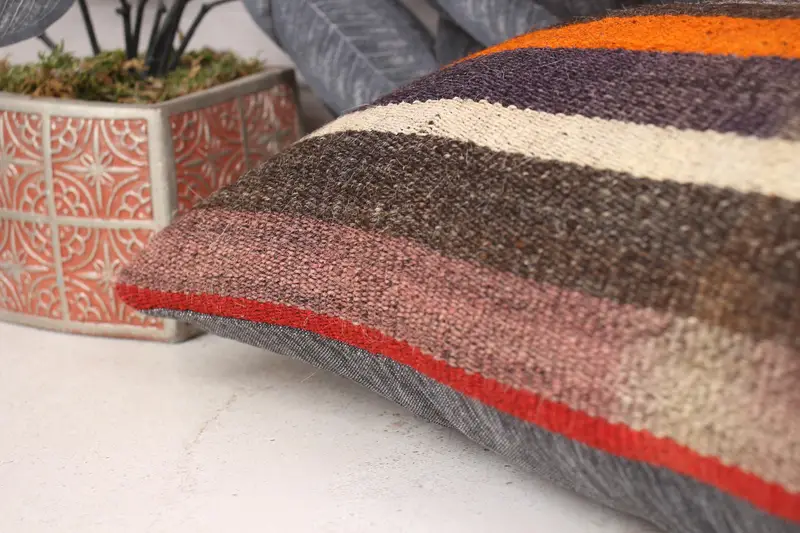 Handmade Rug Seat Pillow Sham, Cushion Cover, Boho Pillow, Antique Pillows, Neutral Pillow Case, Kilim Pillow, 12x24 Brown Cushion Case - 7