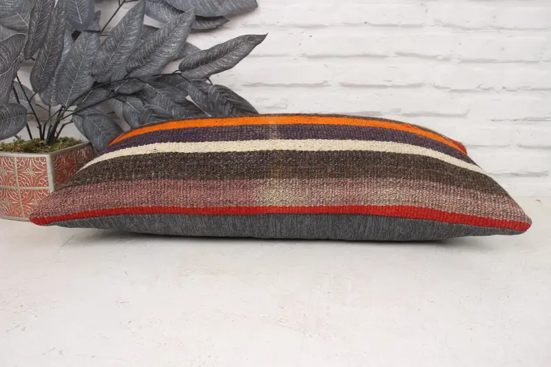 Handmade Rug Seat Pillow Sham, Cushion Cover, Boho Pillow, Antique Pillows, Neutral Pillow Case, Kilim Pillow, 12x24 Brown Cushion Case - 5