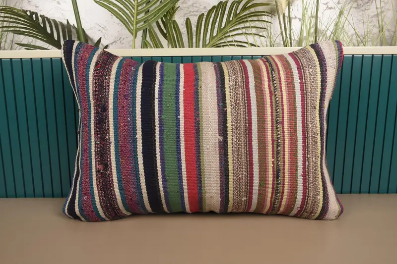 Yellow Turkish Striped Pillow Sham, 16x24 inch Minimalist Antique Pillow Case - 1