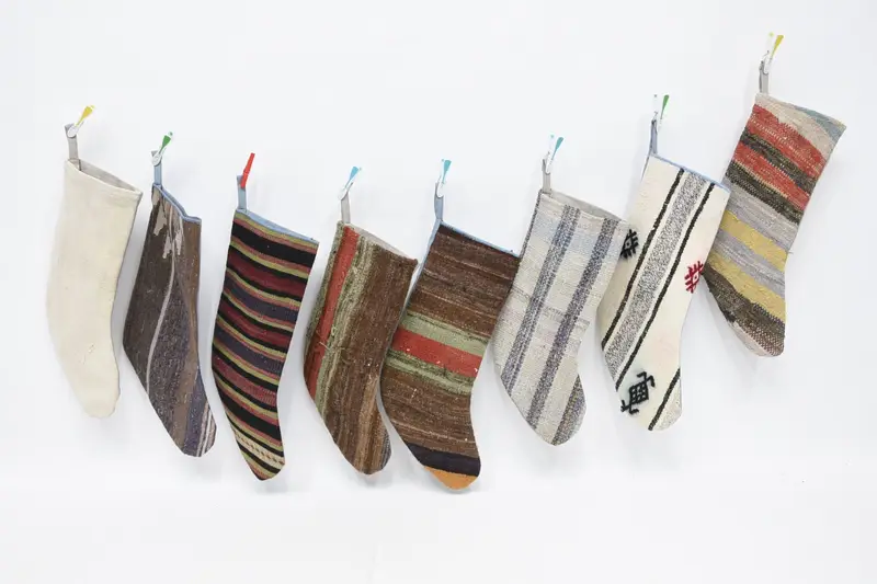 Beige Christmas Ornaments Stocking, 14 Inch Wide Holiday Stocking