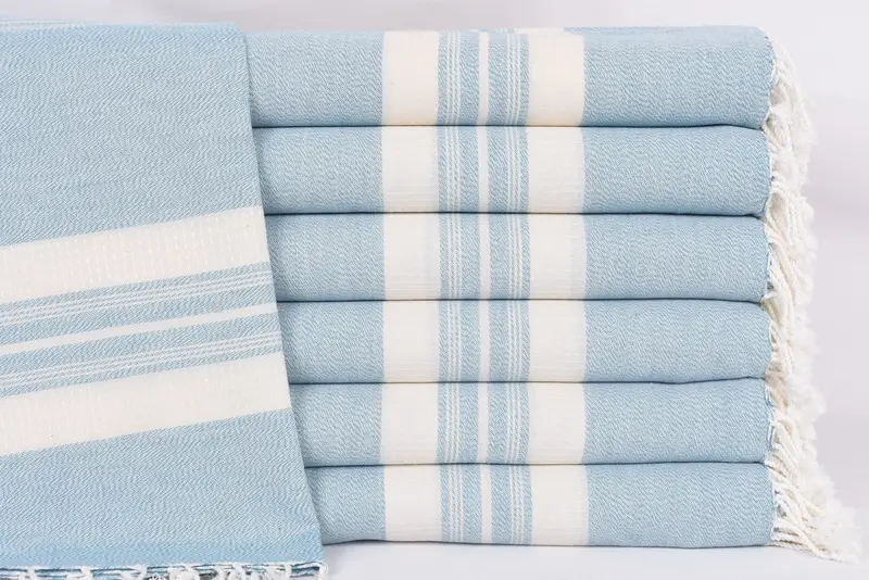 Personalized Turkish Cotton Beach Towel Turquoise Striped, 60x38 Inches