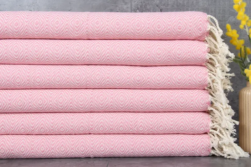 Turkish Hand Towel Diamond Pink Organic Cotton, 18x36 Inches