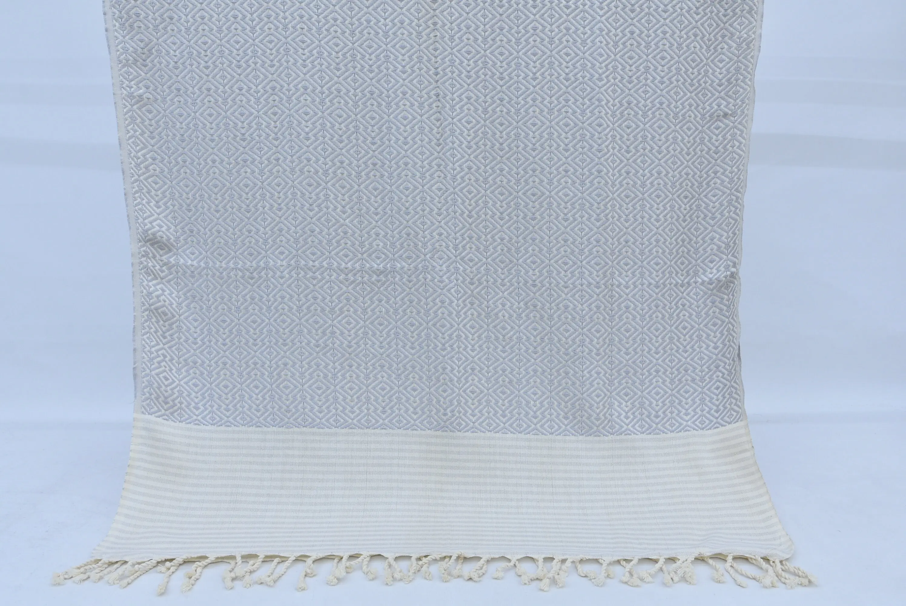 Wedding Gift Organic Cotton Diamond Design Light Gray Towel, 40x78 Inches - 1