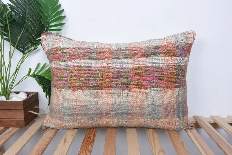 Turkish Kilim Pillow, Boho Throw Pillow Sham, Pillow for Couch, Ethnical Kilim Rug Pillow, 20x28 Purple Pillow Cover, Pillow Cover - 1
