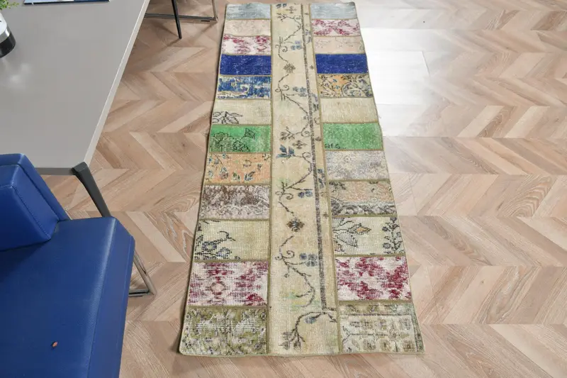 2.2x6 ft Runner Vintage Halı, Mavi Güneybatı Türk Halısı - 1