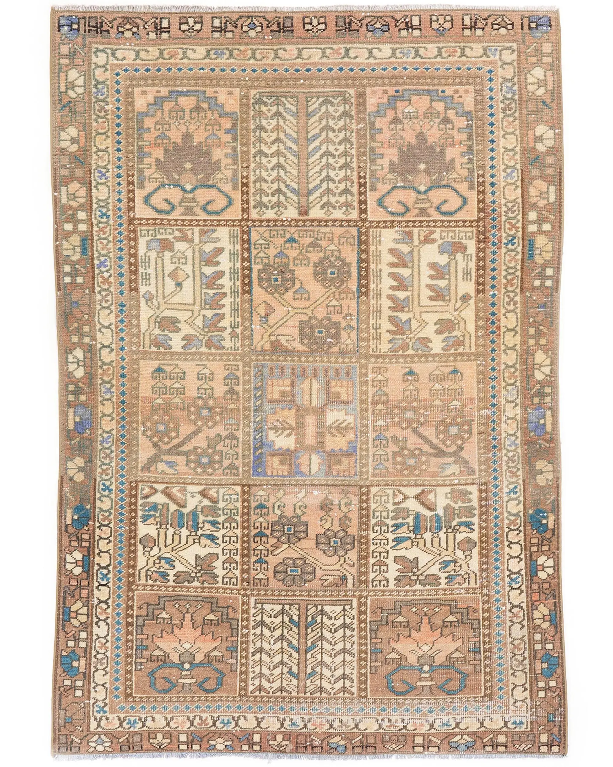 Turkish Accent Rug 3.6x5.5 ft, Brown Blue Rug Wool - 1