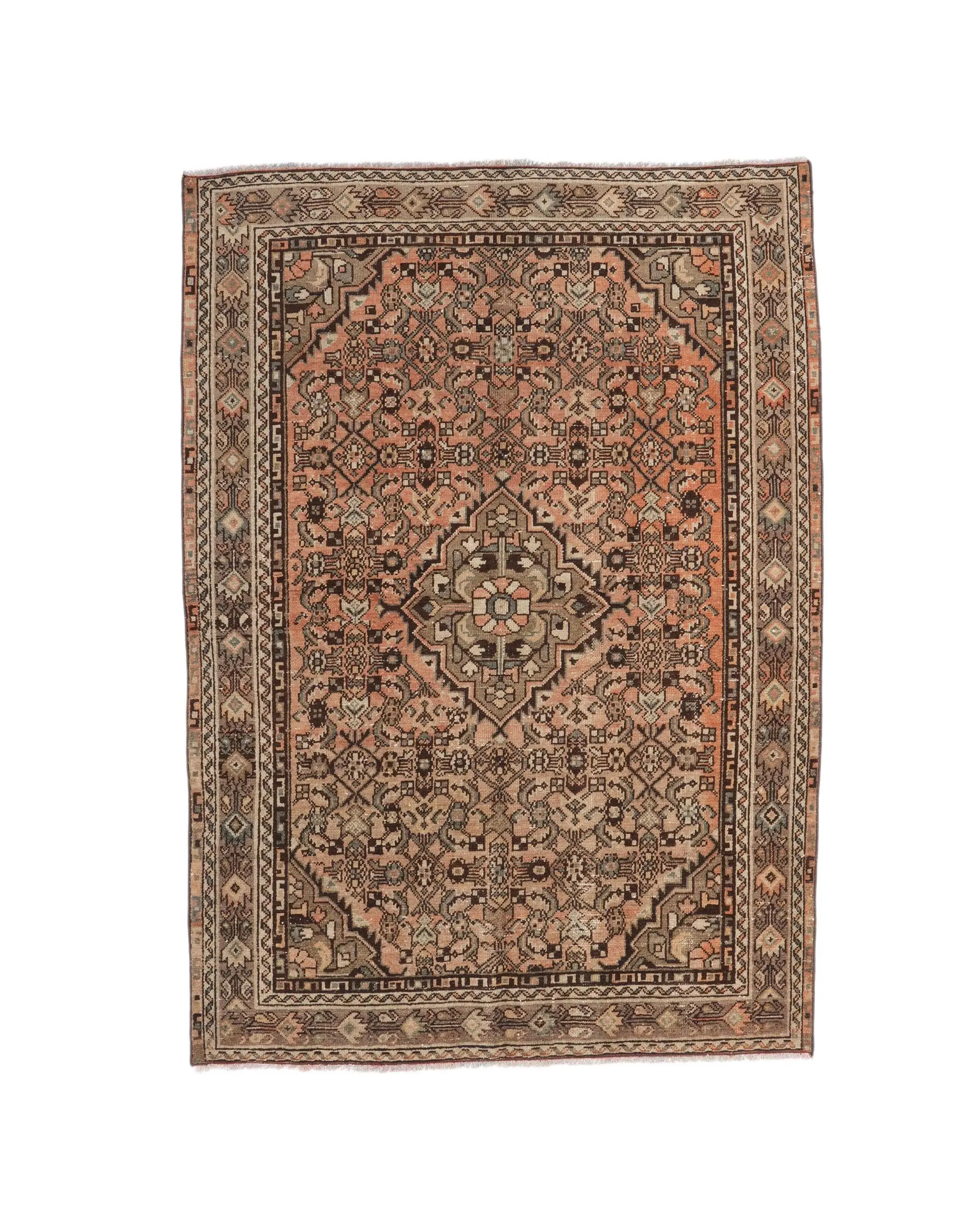 Türkischer Teppich, 4,6 x 6,6 Fuß Vintage-Teppich, brauner gepunkteter Wollteppich - 1