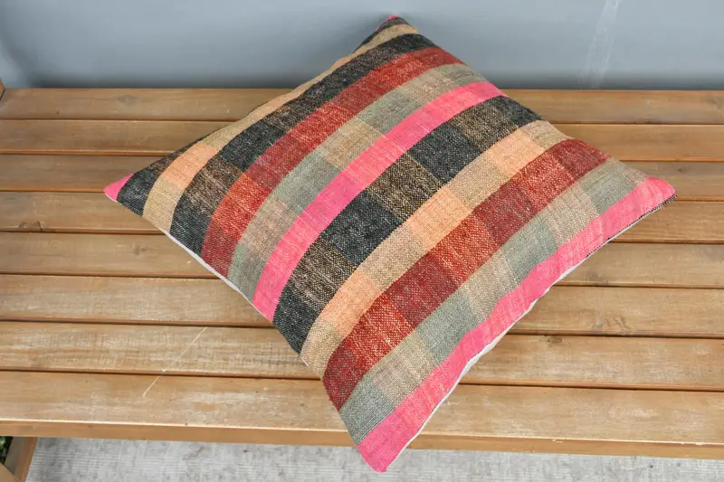 Patio Cushion Cover, Pillow for Couch, Turkish Kilim Pillow, Boho Pillow Sham Cover, Pillow Sham, Aesthetic Pillow Case, 18x18 Pink Cushion Case - 2