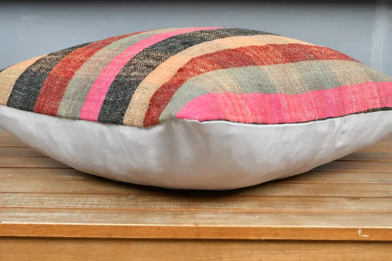 Patio Cushion Cover, Pillow for Couch, Turkish Kilim Pillow, Boho Pillow Sham Cover, Pillow Sham, Aesthetic Pillow Case, 18x18 Pink Cushion Case - 4