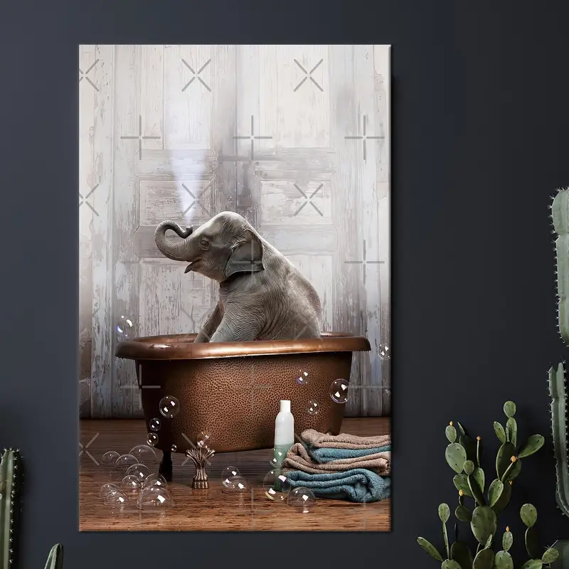 Elephant Canvas Wall Art, Elephant Bathroom Wall Decor, Bathtub Elephant Wall Art, Bathroom Canvas Art, Home Decor, Modern Wall Art, Canvas, - 2