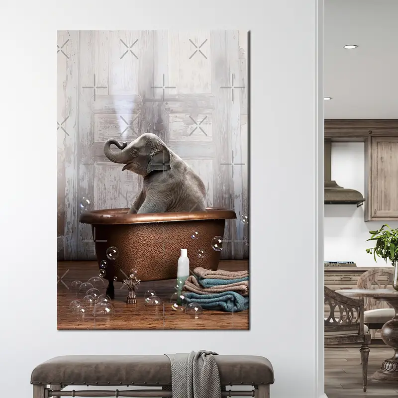 Elephant Canvas Wall Art, Elephant Bathroom Wall Decor, Bathtub Elephant Wall Art, Bathroom Canvas Art, Home Decor, Modern Wall Art, Canvas, - 4