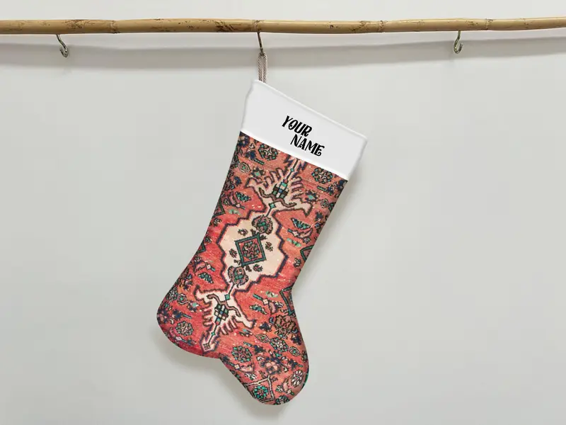 Media estampada Boho Chic: Calcetín con nombre personalizado para Navidad