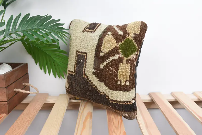 Bench Cushion Cover, Pillow Case, Hippie Throw Pillow Case, Home Decor Pillow, Antique Pillows, Pillow for Couch, 12x12 Beige Cushion Case - 5
