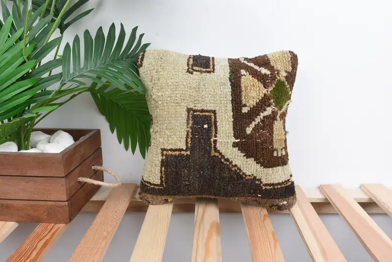 Bench Cushion Cover, Pillow Case, Hippie Throw Pillow Case, Home Decor Pillow, Antique Pillows, Pillow for Couch, 12x12 Beige Cushion Case - 1