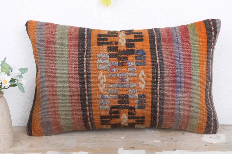 Antique Pillows, Ethnical Kilim Rug Pillow, Authentic Pillow, Cushion Cover, Kilim Pillow, 12x20 Gray Cushion Cover - 2