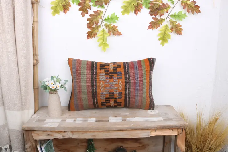Antique Pillows, Ethnical Kilim Rug Pillow, Authentic Pillow, Cushion Cover, Kilim Pillow, 12x20 Gray Cushion Cover - 1