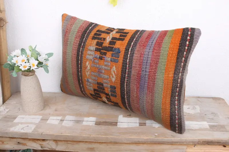 Antique Pillows, Ethnical Kilim Rug Pillow, Authentic Pillow, Cushion Cover, Kilim Pillow, 12x20 Gray Cushion Cover - 4