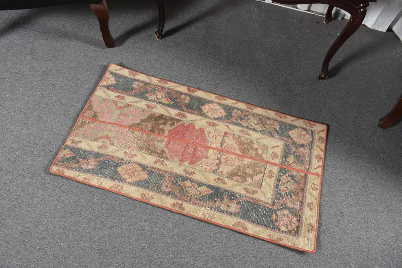 1.8x3.3 ft Rug, Vintage Turkish Rug, Red Blue Ikat Rug