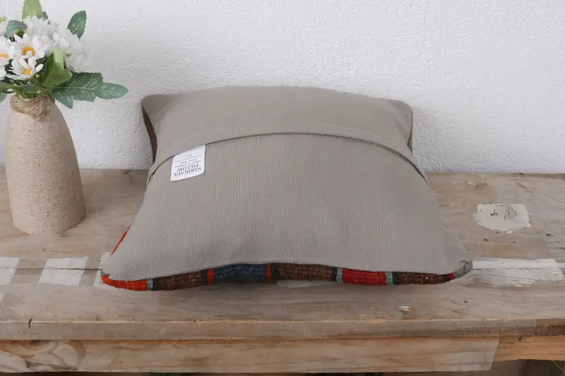 12x12 Red Pillow, Handmade Kilim Cushion, Pillow Sham, Handmade Rug Seat Pillow Sham, Oriental Cushion Case, Kilim Cushion Sham, Pillow for Couch - 7