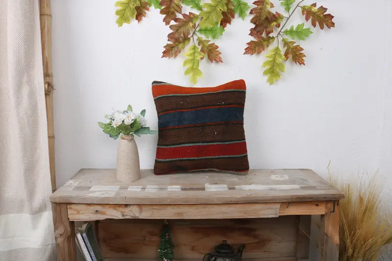 12x12 Red Pillow, Handmade Kilim Cushion, Pillow Sham, Handmade Rug Seat Pillow Sham, Oriental Cushion Case, Kilim Cushion Sham, Pillow for Couch - 1