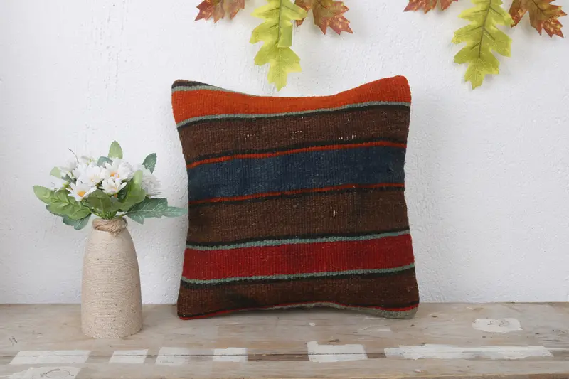 12x12 Red Pillow, Handmade Kilim Cushion, Pillow Sham, Handmade Rug Seat Pillow Sham, Oriental Cushion Case, Kilim Cushion Sham, Pillow for Couch - 2