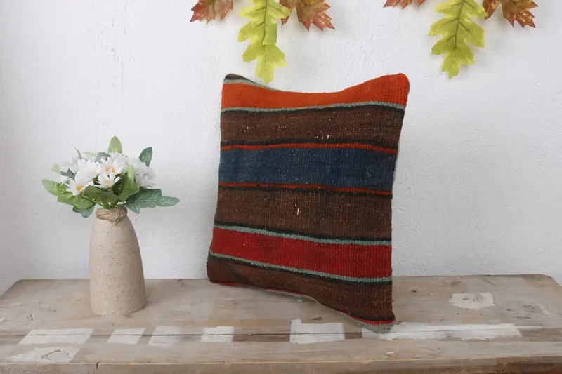 12x12 Red Pillow, Handmade Kilim Cushion, Pillow Sham, Handmade Rug Seat Pillow Sham, Oriental Cushion Case, Kilim Cushion Sham, Pillow for Couch - 4